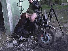 Mature woman indulges in motorcycle and large penis pleasure
