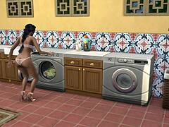 Stepson's naughty playtime with his stepmother in a washing machine