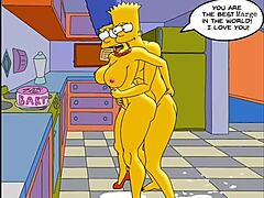 Секси домакиня Мардж стене от удоволствие, докато получава кремпай във всичките си дупки в аниме Хентай видео