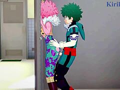 Mina Ashido와 Momo Yaoyorozu, Izuku Midoriya가 My Hero Academia hentai에서 격렬한 쓰리썸을 즐깁니다