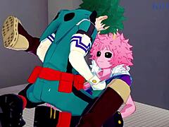 Mina Ashido และ Momo Yaoyorozu เข้าร่วม Izuku Midoriya เพื่อร่วมเพศสามคนในการ์ตูน My Hero Academia hentai