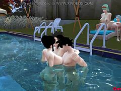 पूल में दो खूबसूरत जापानी पत्नियों के साथ हार्डकोर गुदा सेक्स