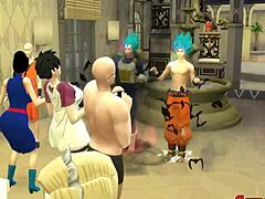 Ntr Dragon Ball-porr: Tjänarinnorna Goku Gohan Veget och Clirin straffar sina otrogna fruar för att vara otrogna