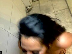 Amateur German babe Ashley Cumstar takes a deepthroat challenge in the shower