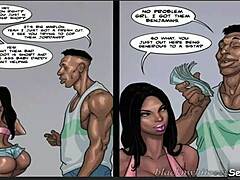 Ebony MILF with natural tits cheats on her new Jordans in female voiced comic