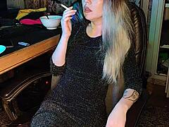 Mature stepdaughter indulges in smoking fetish